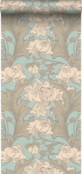 Borastapeter Tapete Blumen Hellblau und Beige - 53 cm x 10.05 m - 660076