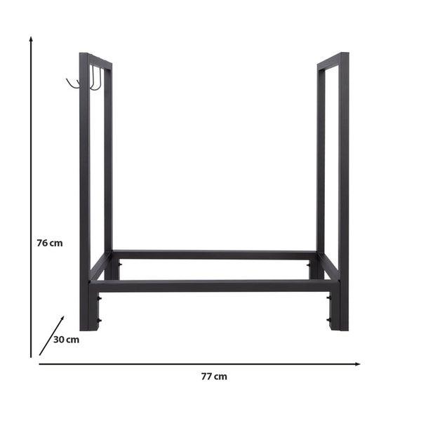 FLOORDIREKT Kaminholzregal Samos - Schwarz - Modernes Brennholzregal mit Haken - für Innen und Außen - 77 x 76 x 30 cm