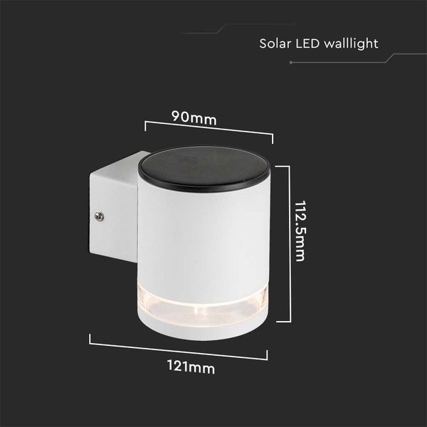 Solar LED Wandleuchte mit den Maßen 90 mm x 121 mm x 112,5 mm.