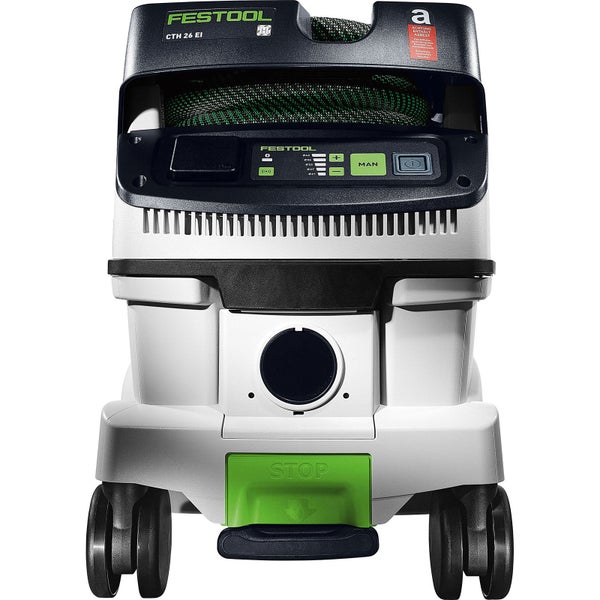 Festool Absaugmobil CTH 26 EI für Staubklasse H mit Schlauchdepot, Bedienpanel und Feststellbremse.