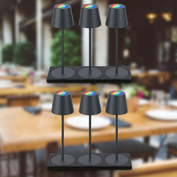 2x 3er Set LED Akku Tischleuchte, Ladestation, RGB, Touchdimmer, Ø12 x 36 cm, Anthrazit
