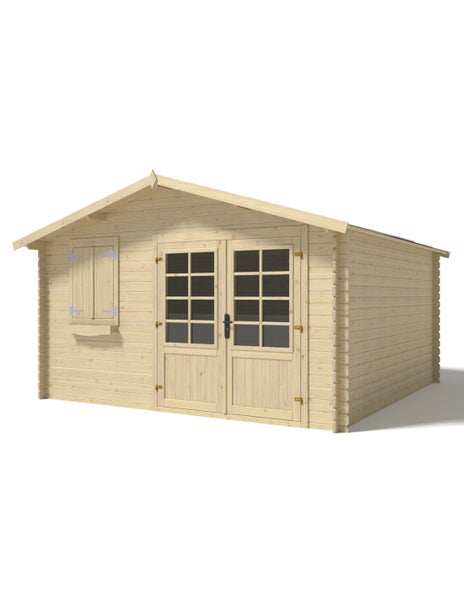 Gartenhaus aus Holz mit Doppeltür und Fenster mit Fensterladen