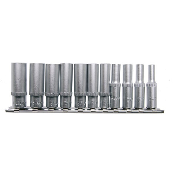 BGS Steckschlüssel-Einsatz-Satz Sechskant tief Antrieb Innenvierkant 6,3 mm (1/4) Zollgrößen 11tlg. - 2429