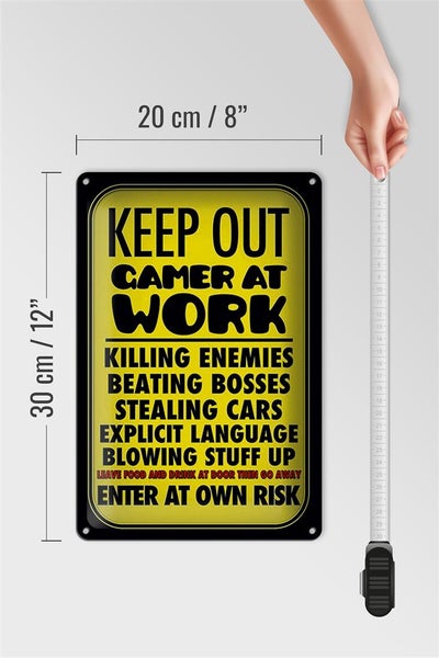 Blechschild Spruch 20x30cm Keep out gamer at work enter