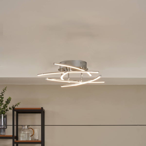 Lindby LED Deckenleuchte Flakira dimmbar (Modern) in Chrom aus Aluminium (1 flammig, ) - Lampe Deckenlampe Wohnzimmerleuchte