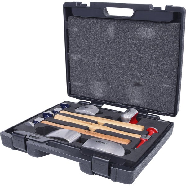 Karosserie-Werkzeugsatz mit Hämmern, Richtwerkzeugen und Kunststoffkoffer