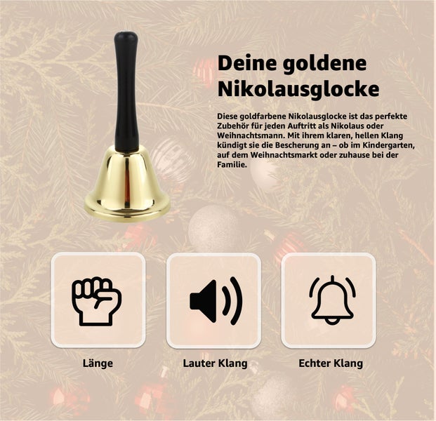 Goldene Nikolausglocke mit schwarzem Griff