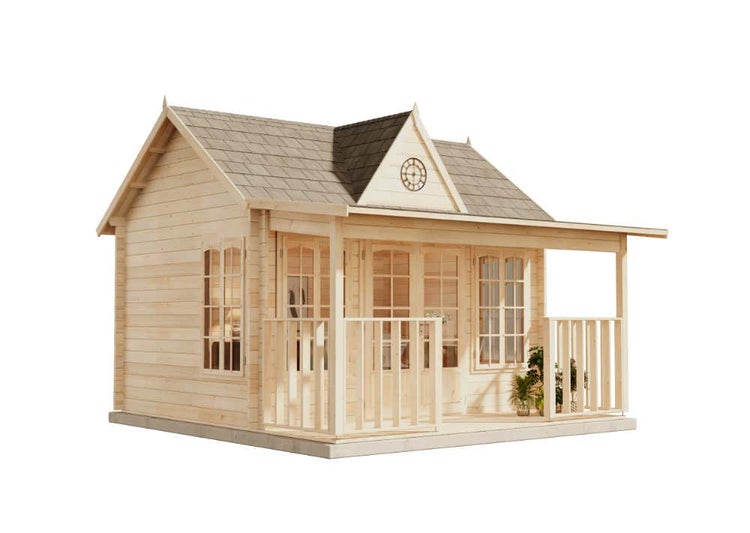 Alpholz Gartenhaus CLOCKHOUSE® Oxford 44 ISO Gartenhaus aus Holz, Holzhaus mit 44 mm Wandstärke inklusive Terrasse, Blockbohlenhaus mit Montagematerial, Naturbelassen 4,2x3,2m