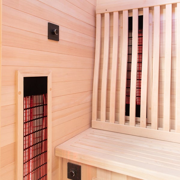 Sauna-Aufgussbehältnis aus Edelstahl mit Holzhalterung