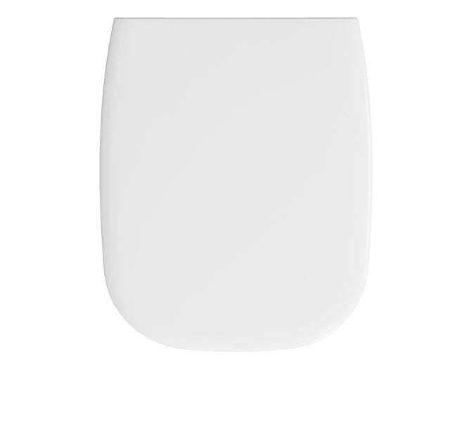 Ein schlichter Toilettensitz aus Kunststoff in rechteckiger Form