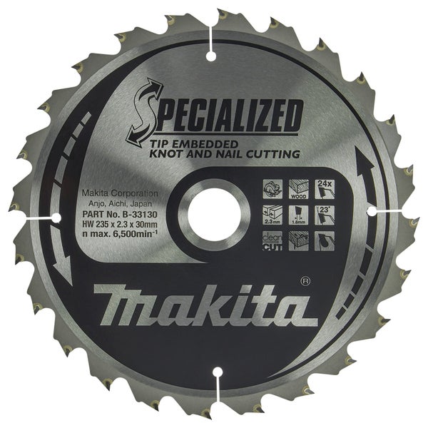 Makita Sägeblatt für Holz mit Nagel, 235 x 2,3 x 30 Millimeter