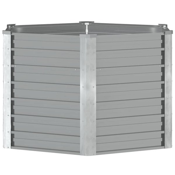Eckelement für Hochbeete aus Metall mit horizontalen Lamellen und vertikalen Eckpfosten.