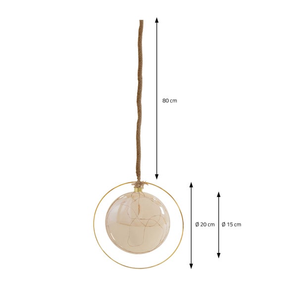 ECD Germany LED-Weihnachtskugel Ø15 cm, 30 LEDs Warmweiß, 80 cm Seil, Deko Leuchtkugel zum Hängen, Gold, Glaskugel mit Beleuchtung & Metallring, batteriebetrieb + Timer, Innen, Kugel Weihnachtsdeko