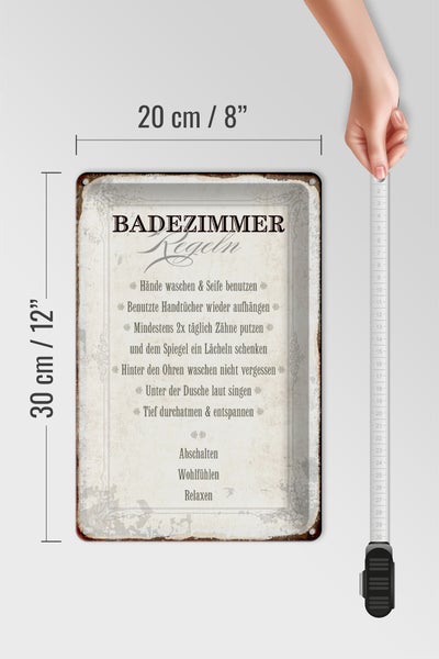 Blechschild Spruch 20x30cm Badezimmer Regeln Haus Schild
