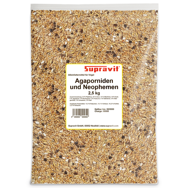 Supravit Vogelfutter für Agaporniden und Nymphensittiche, 2,5 kg Packung