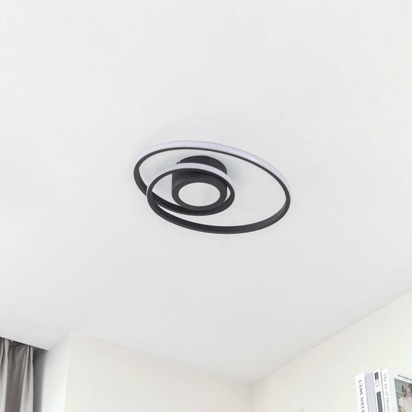 Moderne LED Deckenleuchte mit spiralförmigem Design aus Metall und Kunststoff.