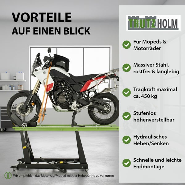Motorrad auf einer hydraulischen Hebebühne von Trutzholm