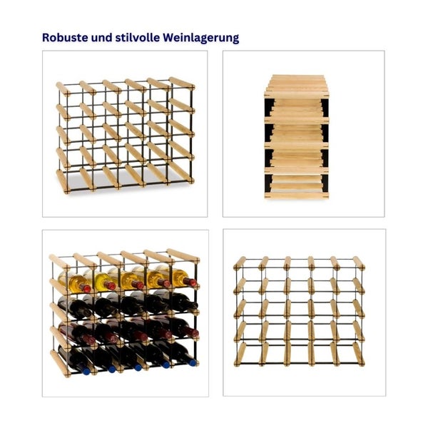 PROREGAL Modulares Weinregal Vinotega Mod Metal HxBxT 42,5 x 52,5 x 24,5 cm 5 x 4 Flaschen Massives Kiefernholz Natur