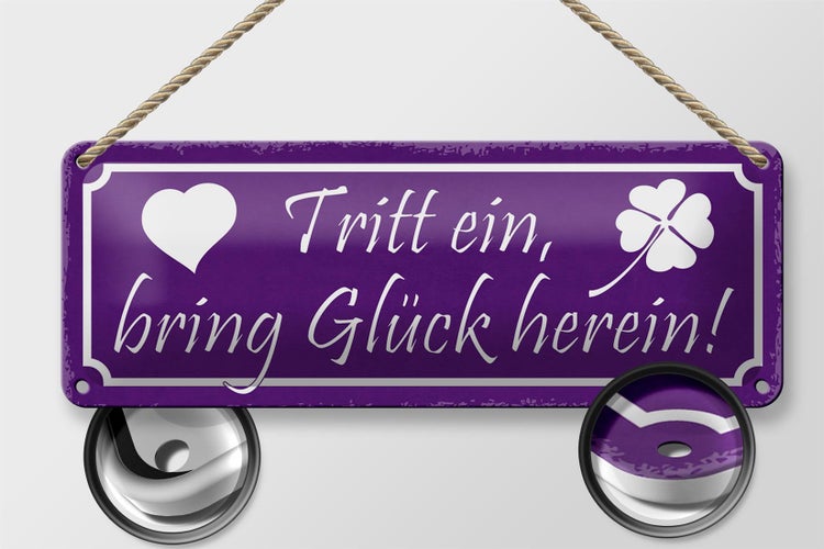 Blechschild Spruch 27x10cm Tritt ein bring Glück herein Dekoration