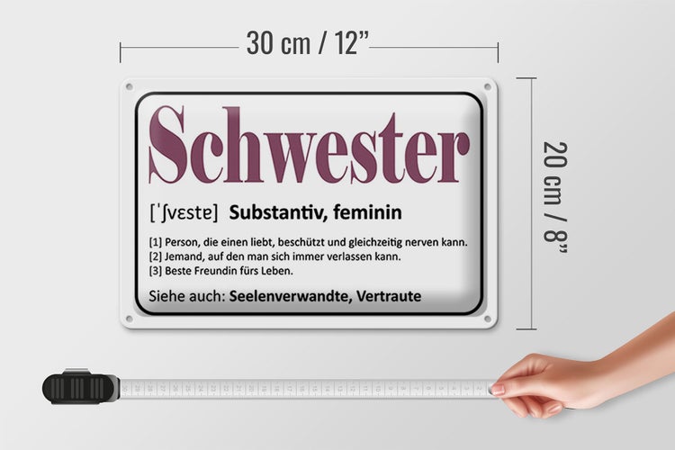 Blechschild Spruch 30x20cm Schwester Person die einen liebt