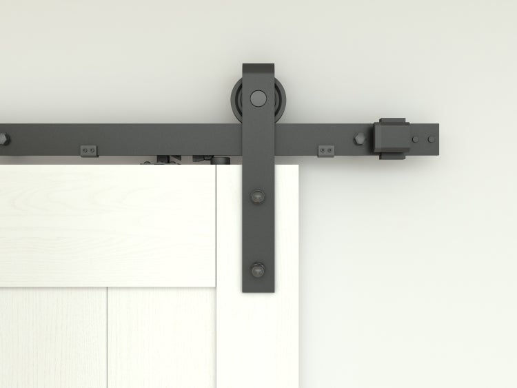 Holzschiebetür Komplettset Scheunentor weiß Doppelflügelig Beschlag in schwarz - 1800x2150mm