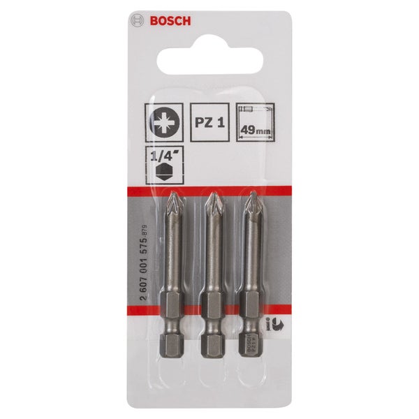 Bosch 3x Schrauberbit Extra-Hart, PZ 1, 49 mm - 2607001575