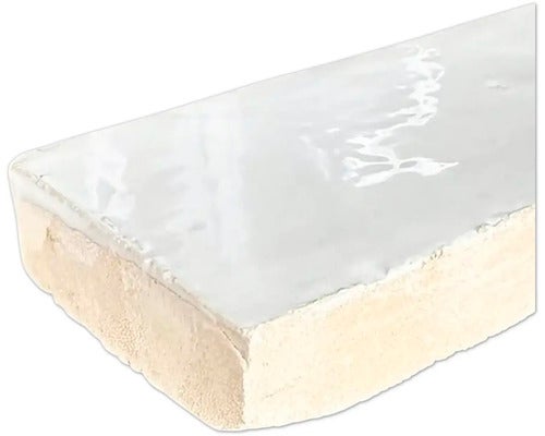 Handgefertigte Fliese Zellige Bejmat 06 blanc casse 5x15cm glänzend