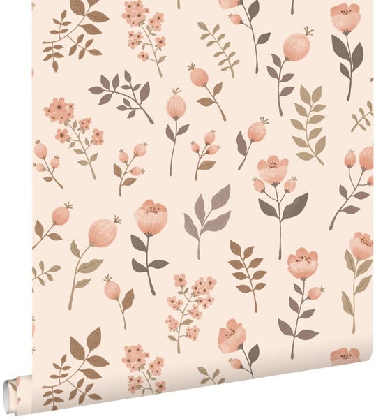 ESTAhome Tapete Blumen Hellrosa und Beige - 0.53 x 10.05 m - 139693