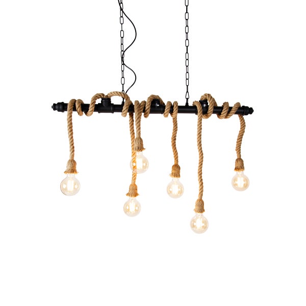 Hängeleuchte mit Seil umwickelt und mehreren Glühbirnen