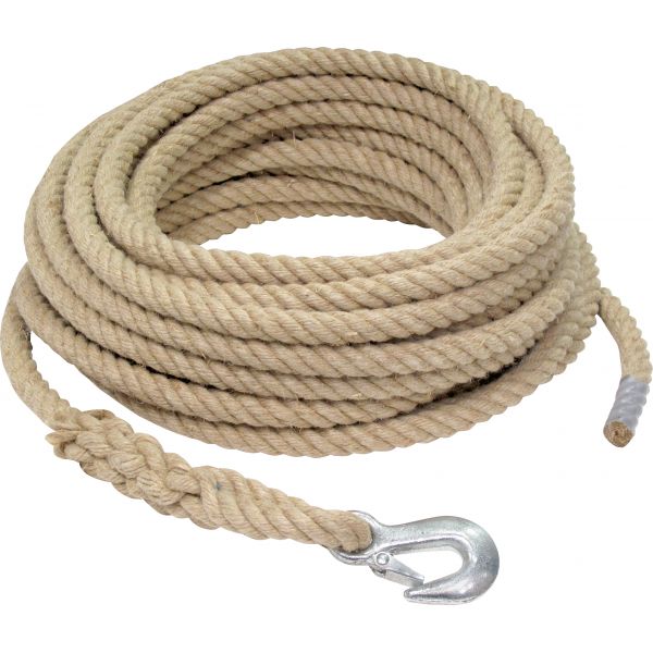 Triuso Baurollenseil 20m Hanf mit Haken Ø20mm - 1 Stück