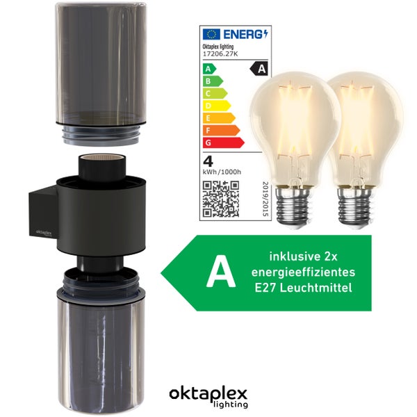 Puno Dos Aluminium Außenlampe E27 2700K warmweiß 806lm IP44 Wandleuchte anthrazit Wandlampe für Balkon Terrasse Flur Hauswand zur Außenbeleuchtung