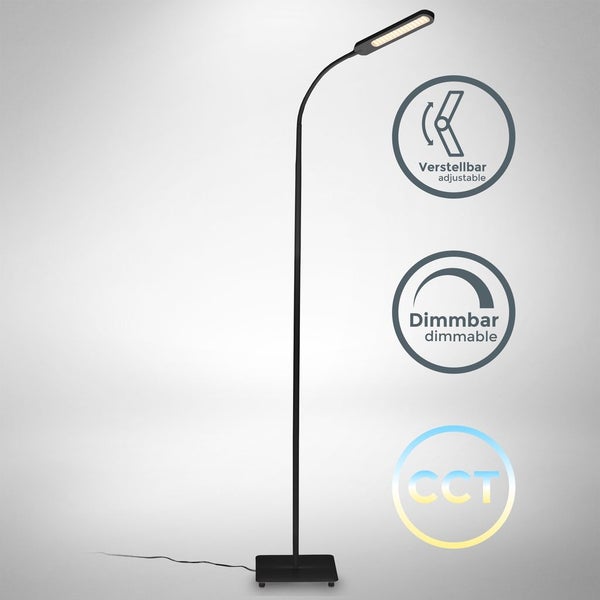 Stehlampe - 6,5W, 600lm, LED, dimmbar, touch, schwenkbar, CCT, Schwarz