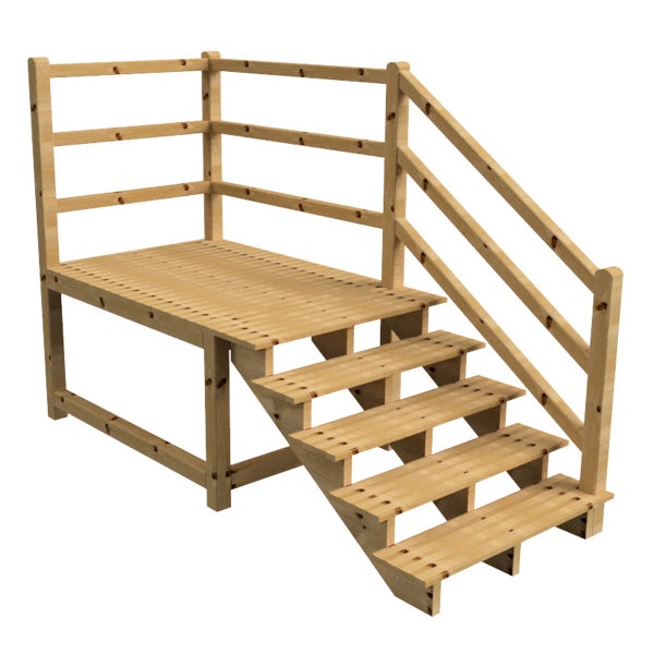 Holzterrasse mit Treppe und Geländer