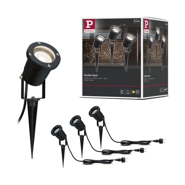 LED Gartenstrahler IP65 rund 92mm 3000K 3x3,5W 3x230lm 230V Schwarz Aluminium