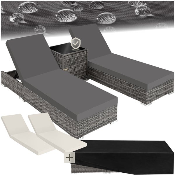 2er Set Rattan Sonnenliegen tectake  mit Aluminiumgestell wetterfest und UV-beständig