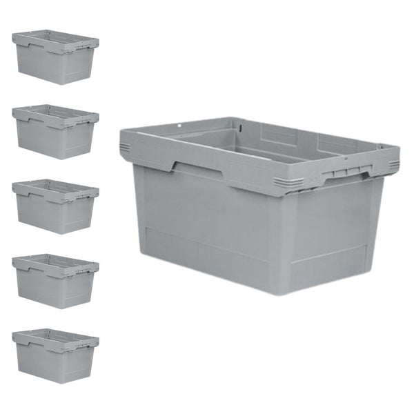 PROREGAL Mega Deal 6x Conical Mehrweg-Stapelbehälter Grau HxBxT 32,3 x 40 x 60cm 58 Liter Lagerbox  Eurobox  Transportbox  Transportbehälter