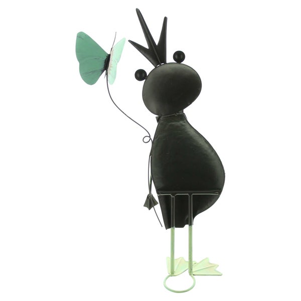 FRANK FLECHTWAREN | Figur Frosch mit Schmetterling, 18,5 x 11,5 x 49 cm, METALL