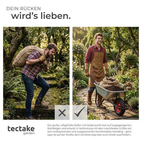 Rückenfreundliche Gartenarbeit mit einer Schubkarre von tectake garden
