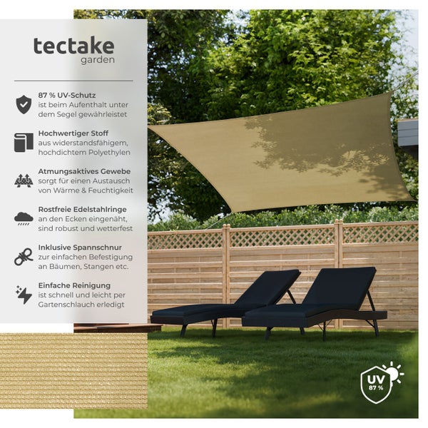 tectake Garden Sonnensegel über zwei Liegestühlen im Garten