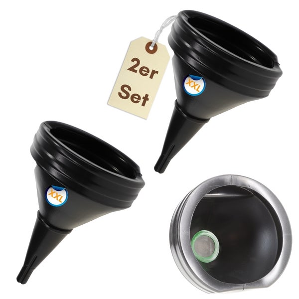 Zweiteiliges Set schwarze XXL Trichter mit Siebeinsatz