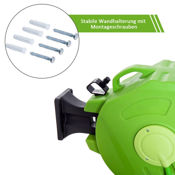 Outsunny Schlauchtrommel 15+1,5m Schlauchaufroller Automatik schwenkbar Druckluft Garten 180° schenkbar Druckluftschlauch Grün