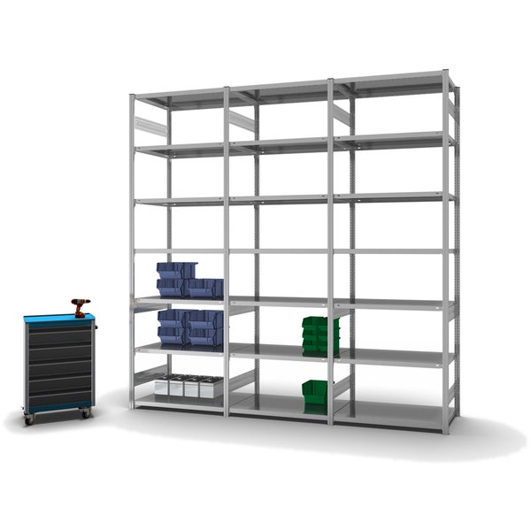 PROREGAL Fachbodenregal Stecksystem T-Profil Light-Duty Grundregal HxBxT 300 x 100 x 60 cm 7 Ebenen Fachlast 140 kg Beidseitig Nutzbar Verzinkt