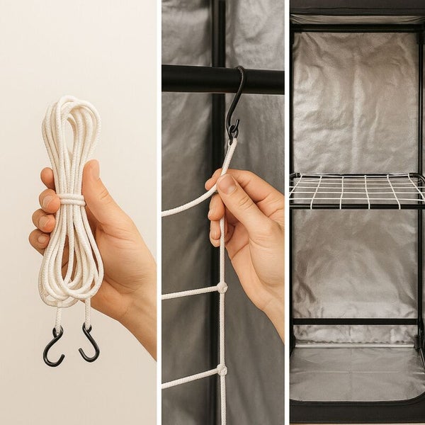 Weiße Hängevorrichtung mit Haken für ein Gewächshaus