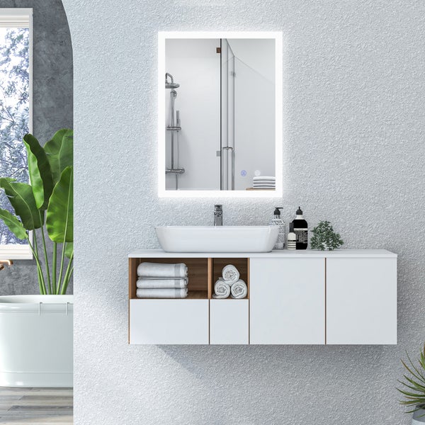 kleankin Badspiegel, Badezimmerspiegel mit LED-Beleuchtung, Lichtspiegel mit Touchschalter, Memory-Funktion, 80 x 60 cm beschlagfreier Wandspiegel mit 3 Lichtfarben, IP44 Wasserdicht