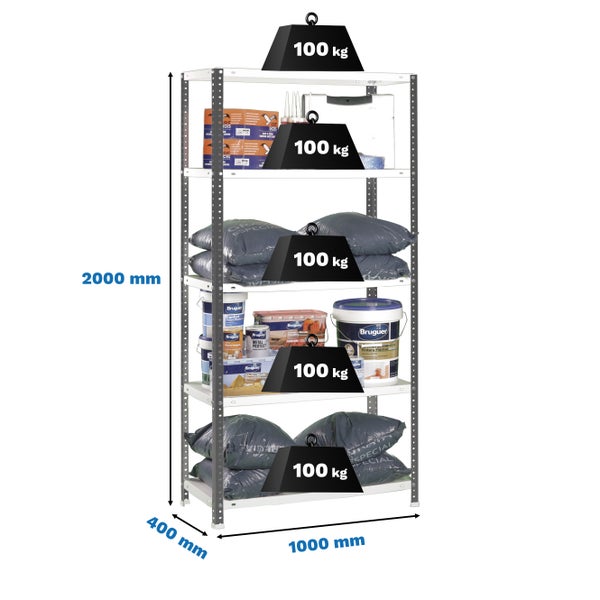 Schraubregal PANDA TALL | HxBxT 200x100x40cm | 5 Fachböden | Fachlast 100kg | Anthrazit-Weiß