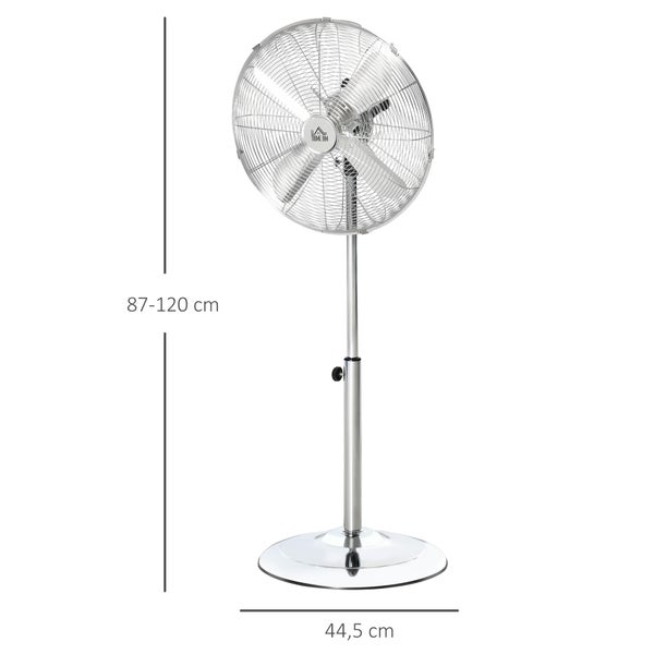 HOMCOM Standventilator, höhenverstellbar, 3 Geschwindigkeitsstufen, Verstellbarer Neigungswinkel, 44.5cm x 44.5cm x 87-120cm, Stahl, Silber