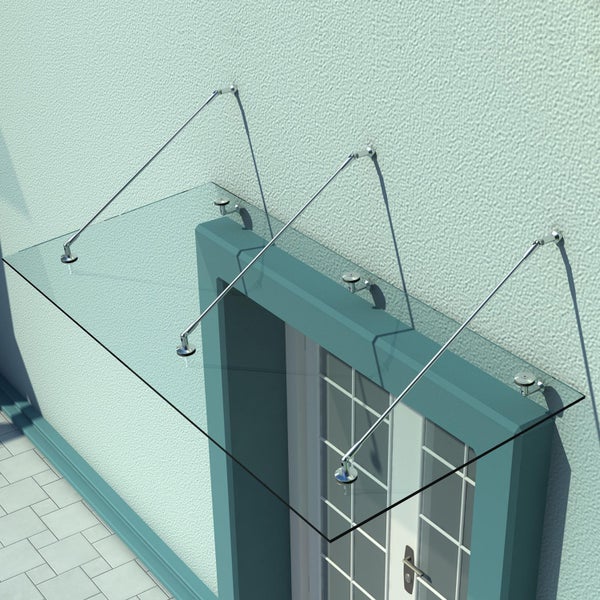 HOMCOM Vordach Glasvordach Türvordach Verbundsicherheitsglas VSG 304 Edelstahl Klarglas 3 Größen (200x90cm) (L)