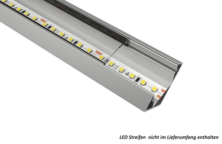 TIVENDIS Led Alu Profil 2 m E45 Komplett Set für Strip / Streifen bis 12 mm breit | Abdeckung transparent klar, Endkappen, Befestigungclips | L-Form Winkel Ecke Winkelprofil Eckprofil eloxiert