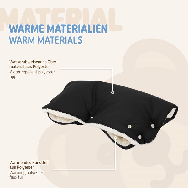 Joyz Kinderwagen Handwärmer, Schwarz, Kinderwagenmuff mit Warm Flanell Innenseite, Muff Atmungsaktiv Wasserdicht Winddicht, Handmuff Handschuhe Universalgröße für Kinderwagen & Buggy, Schutz der Hände