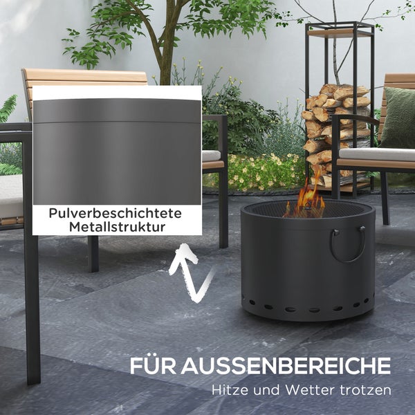 Outsunny Feuerstelle, mit Schürhaken und Funkenschutz, Tischfeuer für Garten, Picknick, Ø38cm, Metall, Dunkelgrau